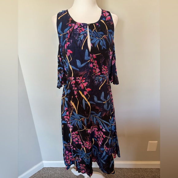 ANTHROPOLOGIE Maeve Elia Cold Open Shoulder Dress Floral - Picture 4 of 10
